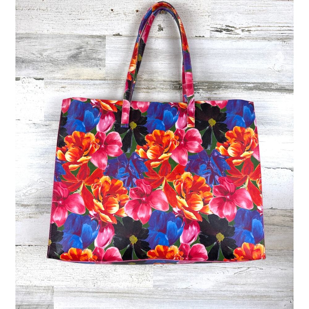Ted Baker London Womens Large Pink Multi Floral Sukicon Leather Tote Bag Purse